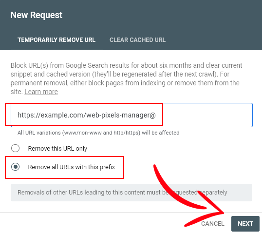 Remove web-pixels-manager Urls in Google Search Console