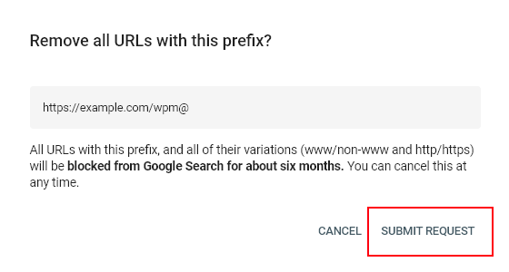 Confirm Removal in Google Search Console