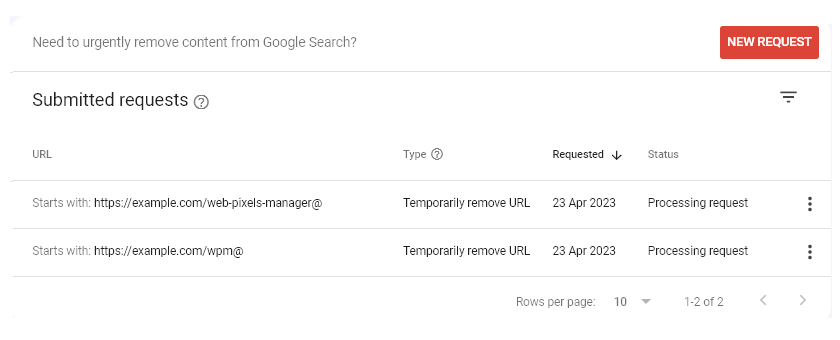 Remove web-pixels-manager Urls in Google Search Console